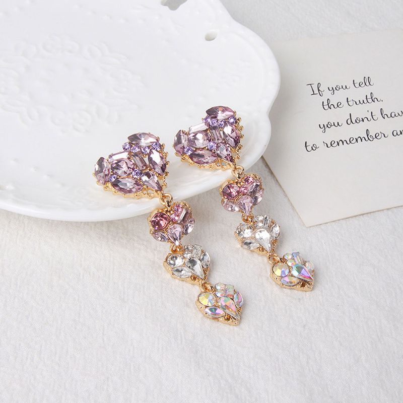 Khuyên Tai Hình Trái Tim Đính Đá Pha Lê Tím Lấp Lánh Thời Trang Cho Nữ