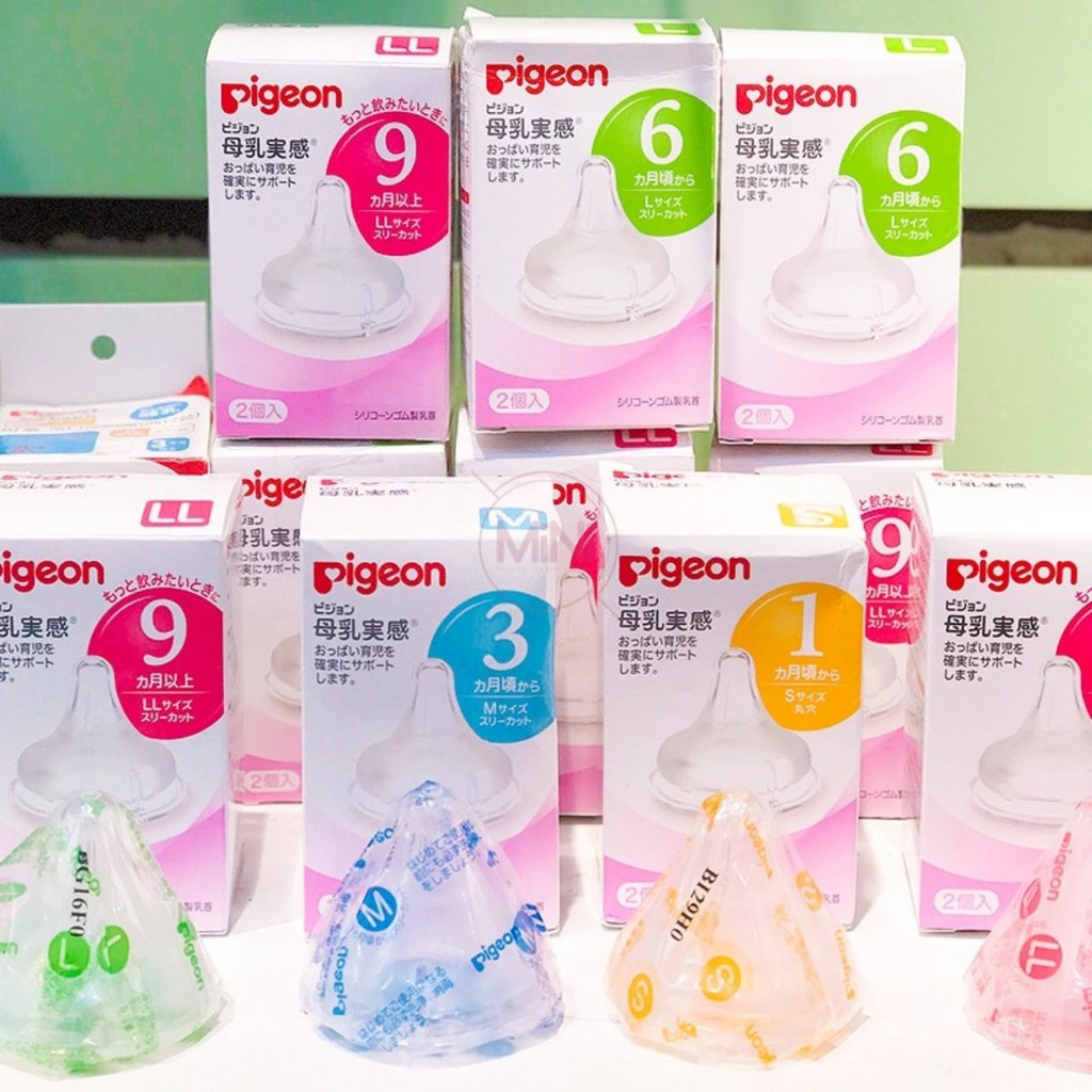 [Mã 267FMCGSALE giảm 8% đơn 500K] Núm ty bình sữa Pigeon Nội địa Nhật đủ size hộp 2 chiếc (có tách hộp)