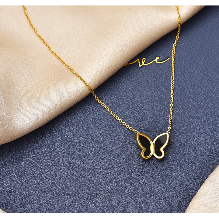 Dây chuyền nữ titan cao cấp hình con bướm màu đen siêu đẹp, bền màu, chuẩn thời trang