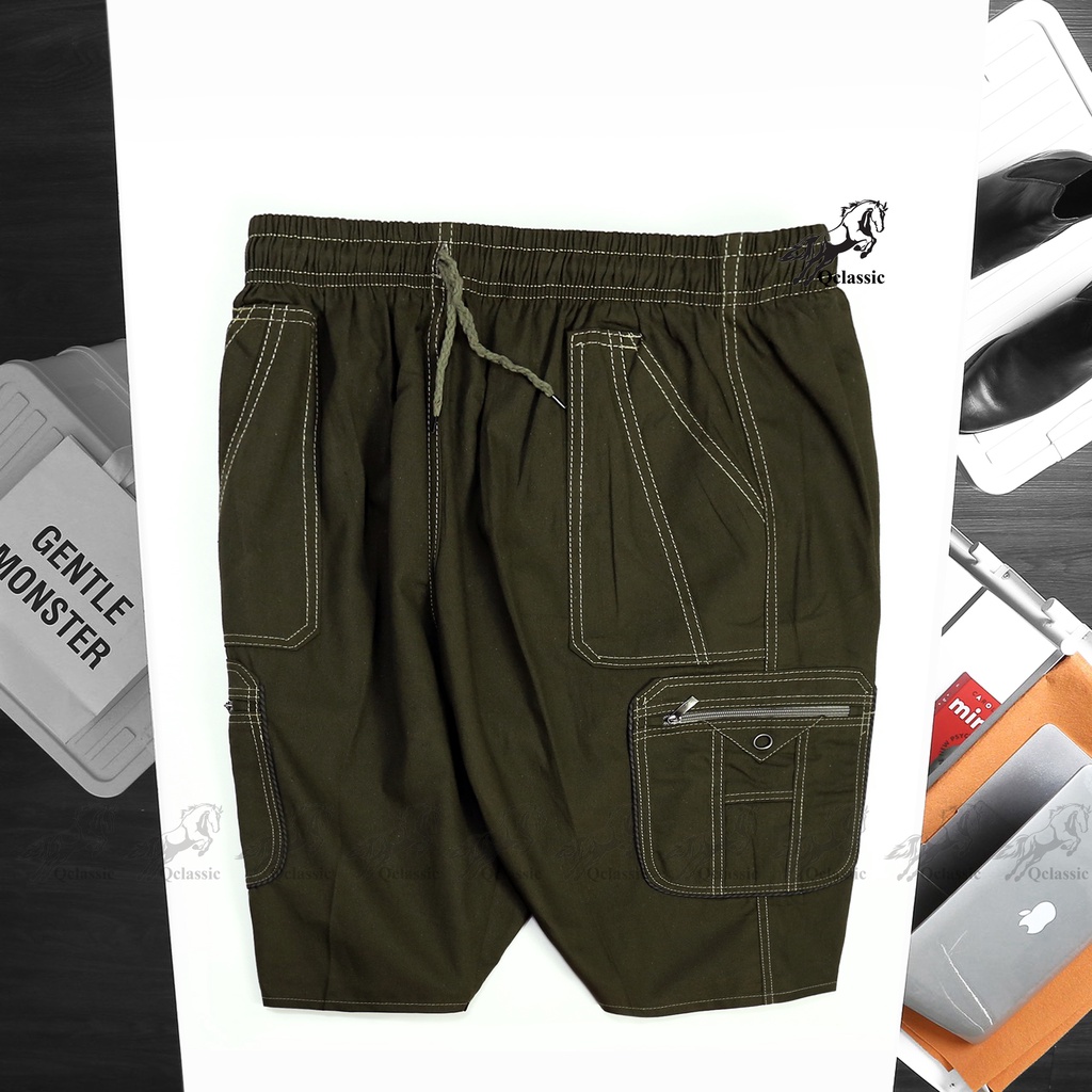 Quần short nam túi hộp trung niên kaki dây rút giá hạt dẻ, hình thật, ảnh tự chụp màu sắc đẹp Q0025