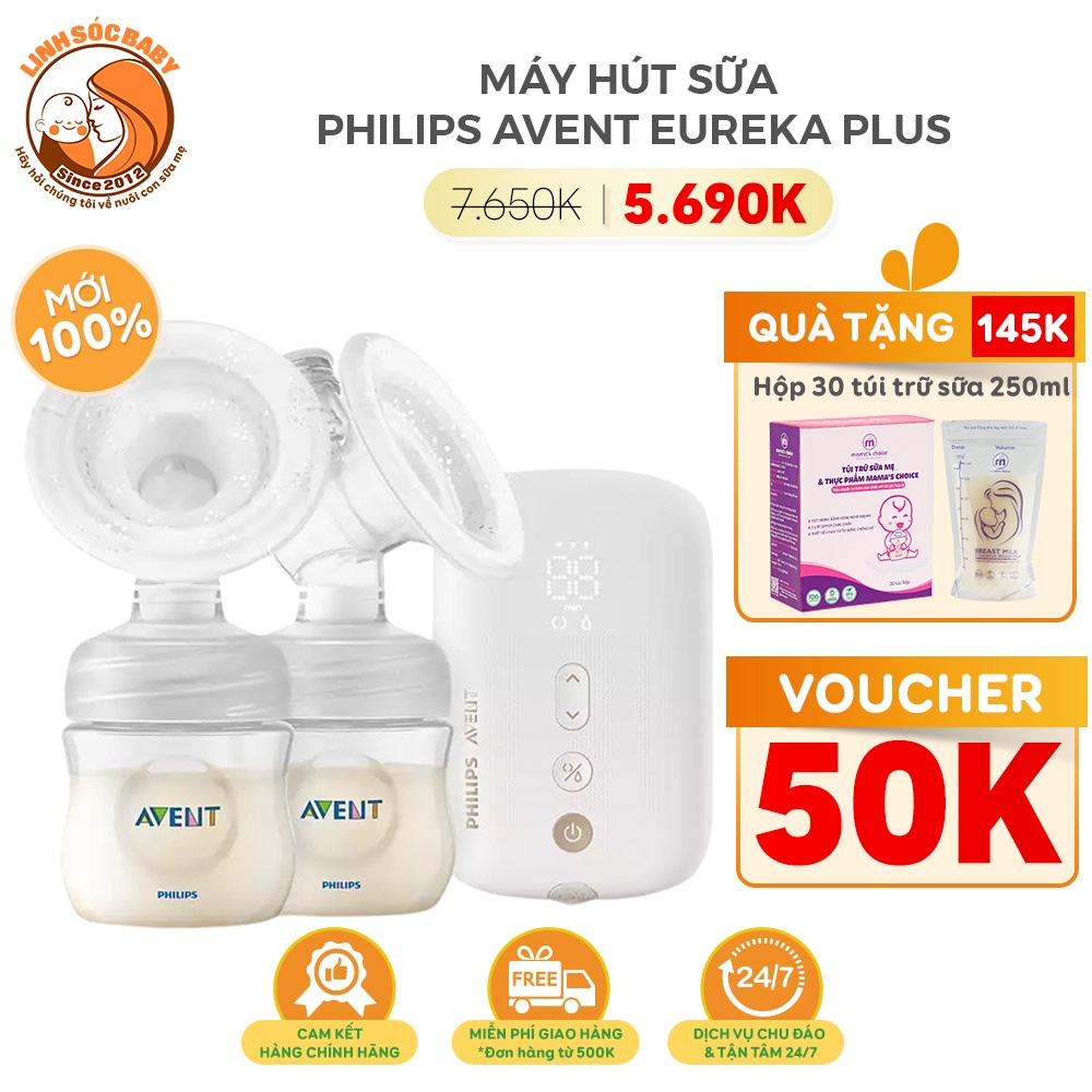 Máy hút sữa Philips Avent 2021 Eureka Plus | Đệm mát xa silicon mềm mại, dùng điện hoặc pin sạc