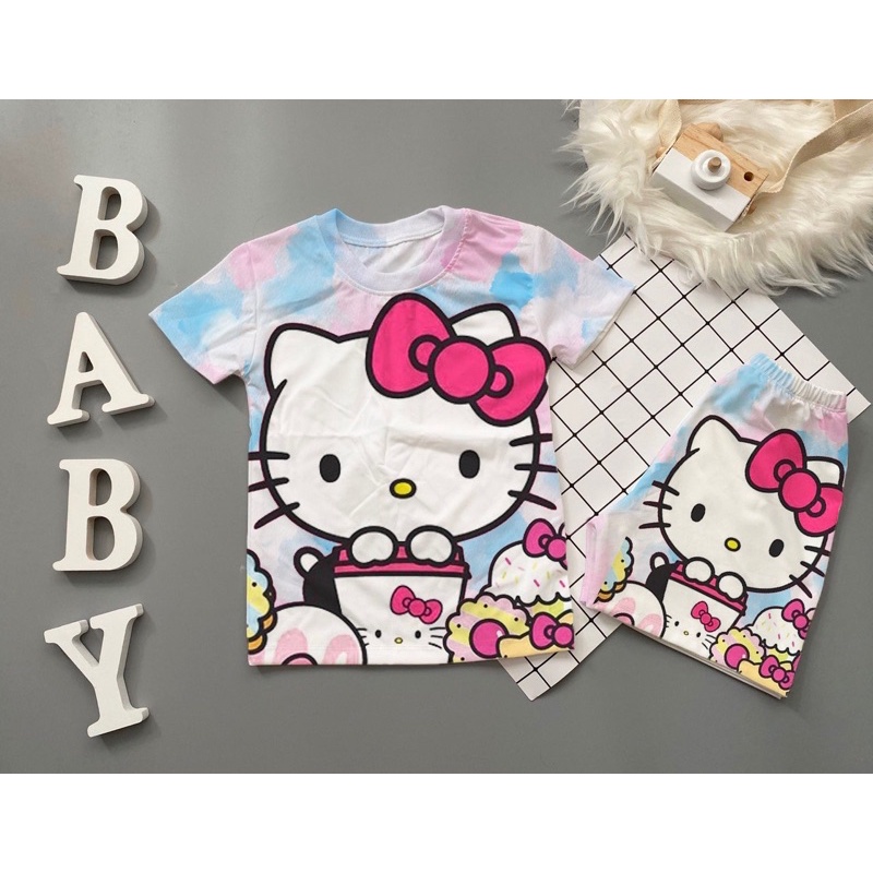 Bộ kitty bé gái thun lạnh thái cao cấp in 3D 10-60kg