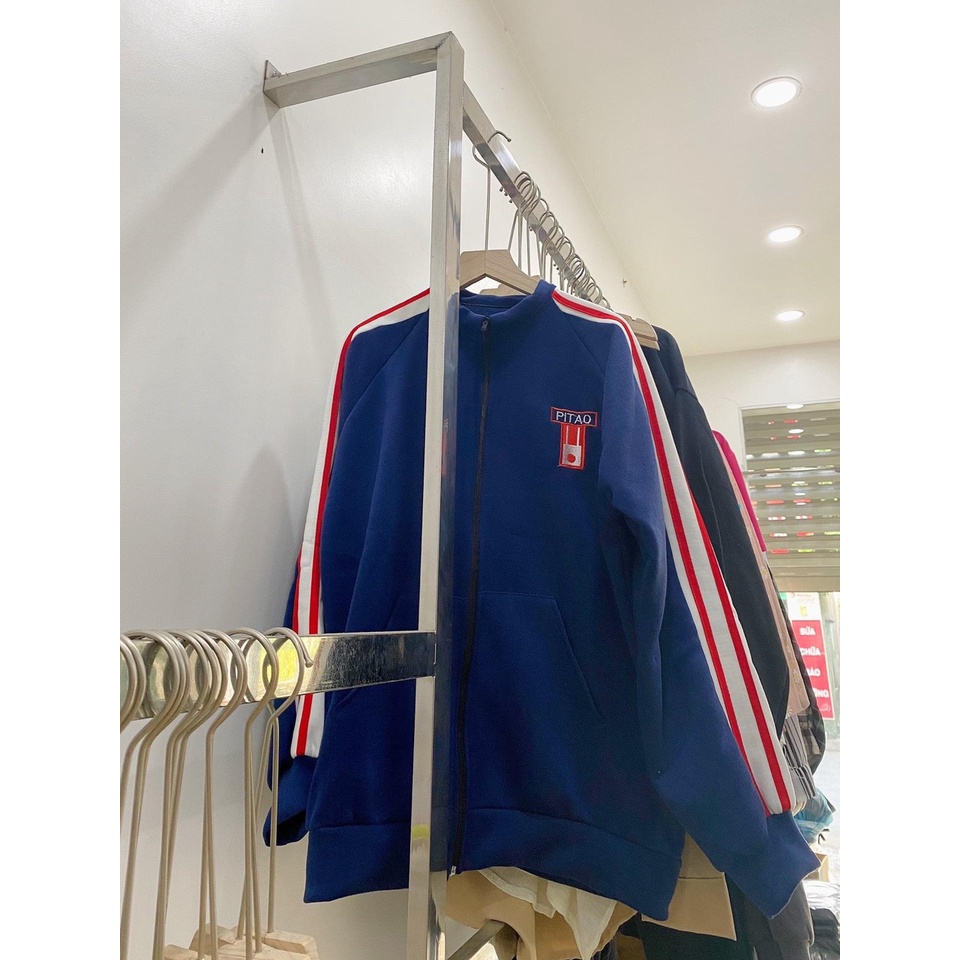 Áo Khoác Nỉ Nữ Pitao - Áo dài tay thể thao kẻ sọc dáng suông, thiết kế đơn giản, bắt mắt HOT | BigBuy360 - bigbuy360.vn