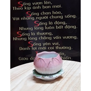 Chung đèn cầy bông sen hồng sứ nhỏ