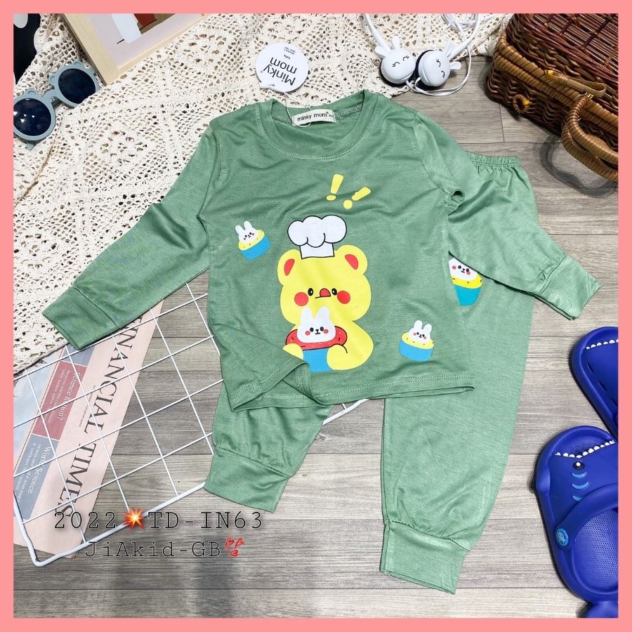 Bộ Thun Lạnh Dài Tay Cho Bé Trai Bé Gái 8-27kg -TD-IN63 In Hoạt Hình Dễ Thương Chất Vải Thoáng Mát