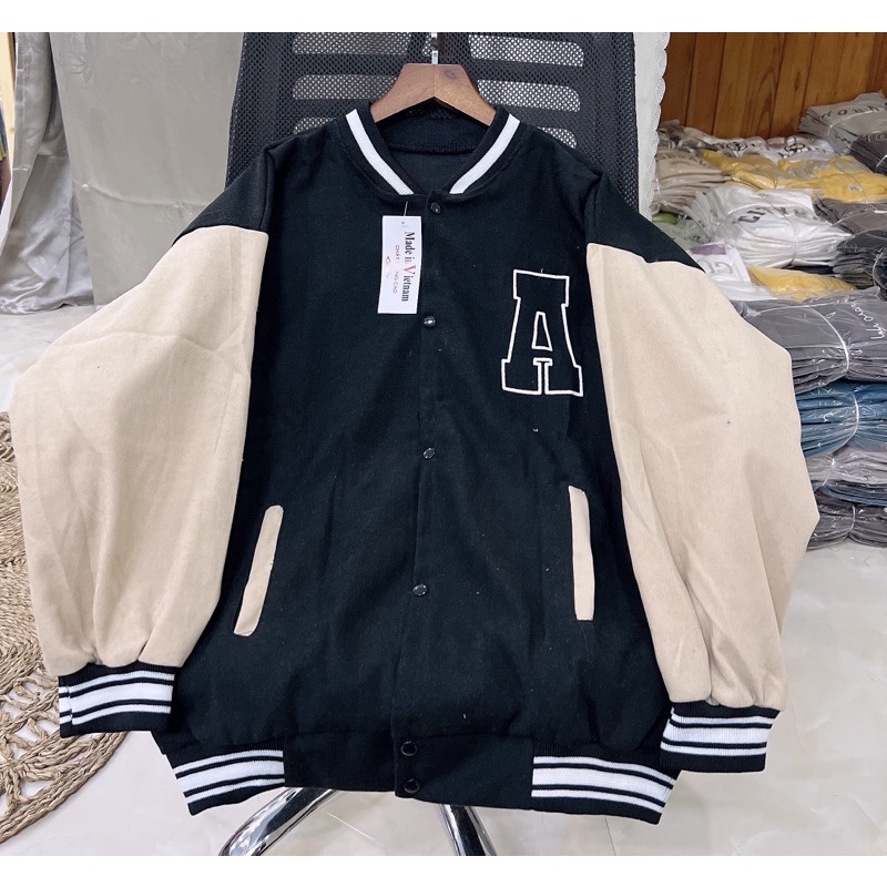 Áo bomber Varsity Jacket nỉ nam nữ khoác ngoài lớp dày form rộng chữ A unisex bóng chày cao cấp chống nắng