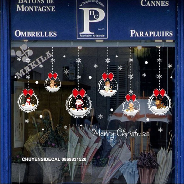 Decal trang trí tường Noel - Rèm Cầu Pha Lê Nơ Đỏ