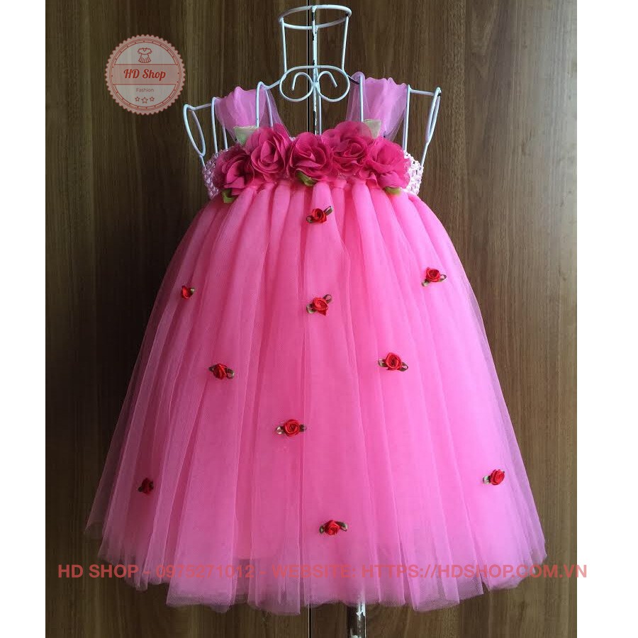 Váy cho bé ❤️FREESHIP❤️ Váy hồng đào hoa chiffon hoa hồng nhí