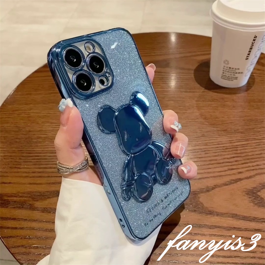 Ốp Điện Thoại Mềm Trong Suốt Màu Trơn In Hình Gấu Cho iPhone 14 13 12 11 Pro Max 8 7 Plus SE 2020 X XR Xs Max