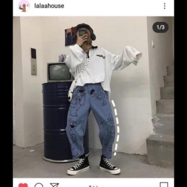 Baggy jean thêu bigsize