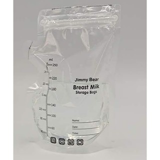 Túi trữ sữa Jimmy Bear 250ml, Hộp 50 túi ( khóa 2 zip, có vòi đổ sữa )
