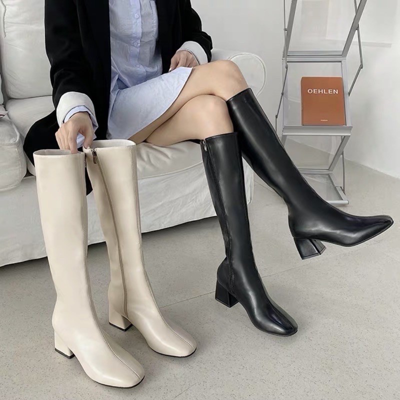 💓[ SẴN BE 35/39 ] Bốt Nữ- Bốt Cao Gót Nữ Form Đứng Dáng Kéo Khoá Cạnh Thời Trang