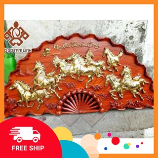 Mỹ Nghệ Bắc Ninh  Tranh quạt mã đáo thành công Gỗ hương dát vàng liền khối 100x50