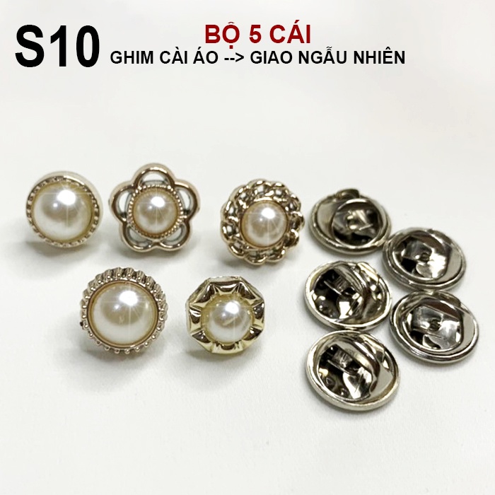 Set 3 Cái Trâm Cài áo hình hạt châu cao cấp kiểu phụ kiện trang trí charm cài sang trọng , Set 5 Pin cài áo nhỏ S02