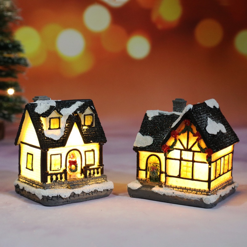 Đèn LED Hình Ngôi Nhà Nhỏ Bằng Nhựa Resin Trang Trí Giáng Sinh