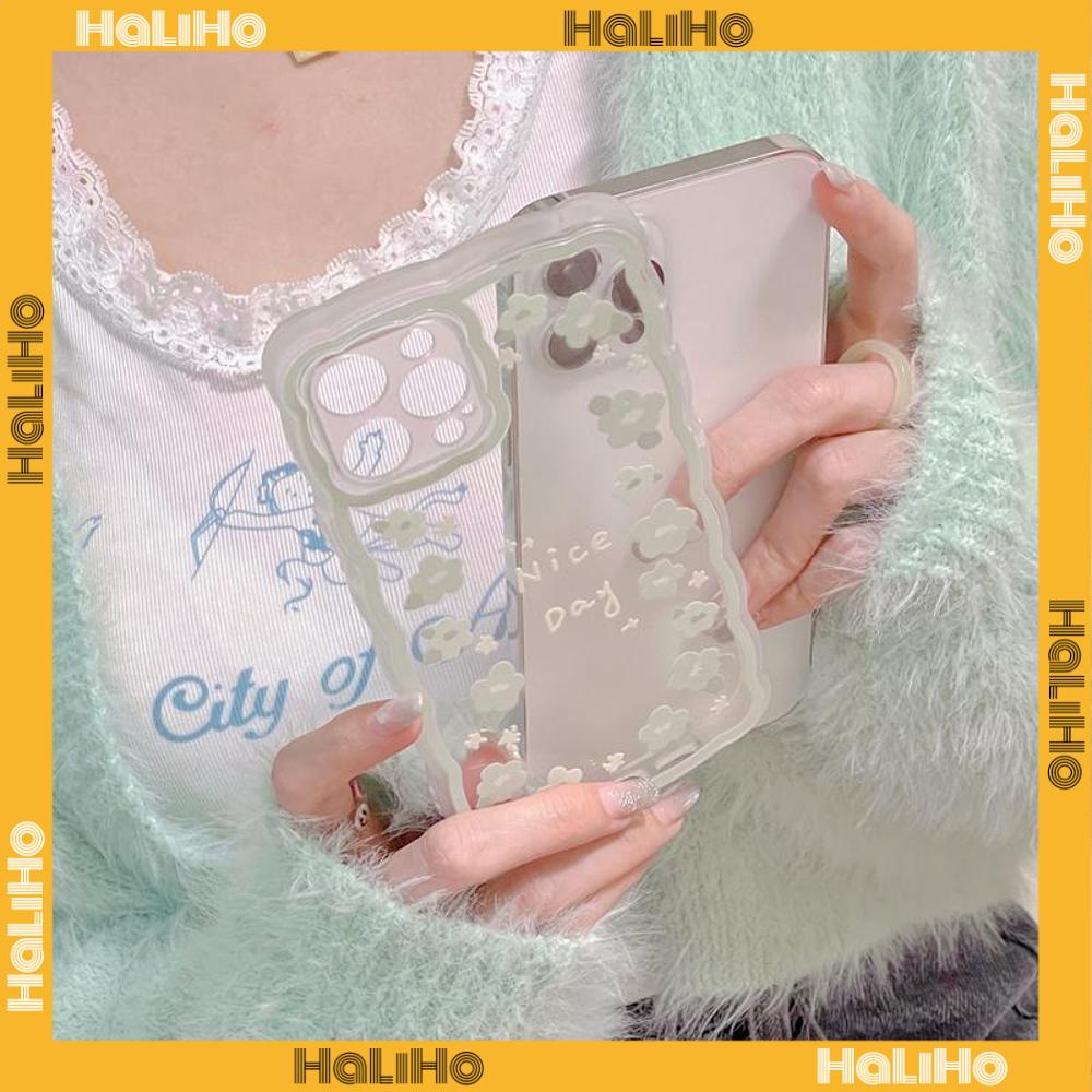 iPhone Case Silicone Soft Case Clear Case Wave Airbag Shockproof Camera Cover Protection Green Flower Compatible For iPhone 11 iPhone 13 Pro Max iPhone 12 Pro Max iPhone 7 Plus
