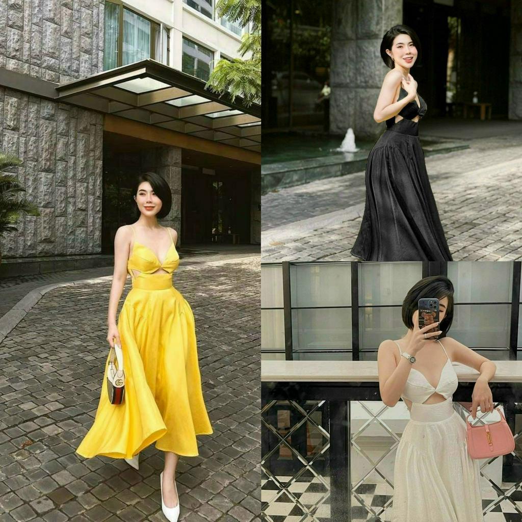 Đầm maxi công chúa 2 dây khoét eo dáng xếp xòe xếp ly xinh xắn, đáng yêu phù hợp đi chơi, đi biển [879]