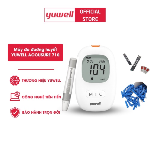 Máy đo đường huyết điện tử YUWELL Accusure 710 tặng kèm theo 10 kim lấy máu +10 que thử đường huyết - bảo hành trọn đời
