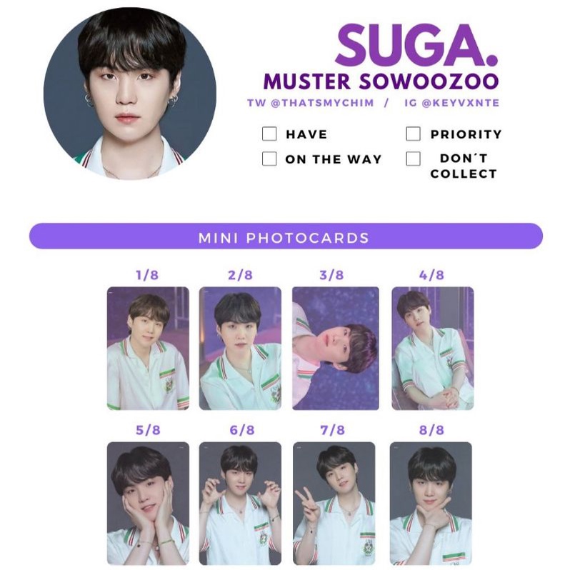 Card BTS Mini Photocard BTS Sowoozoo official