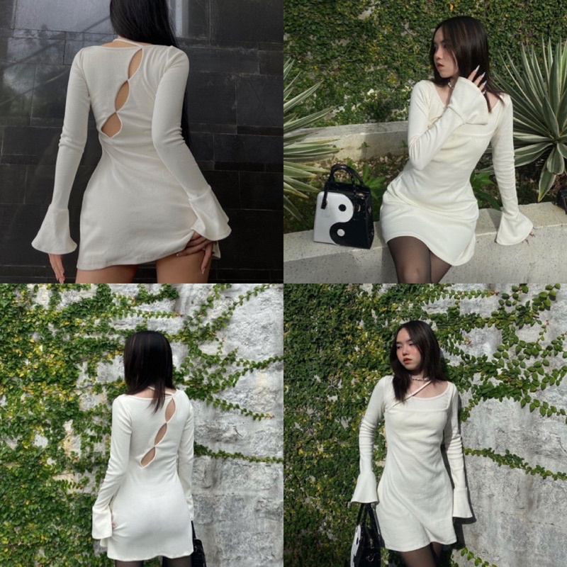 ĐẦM NGẮN TAY DÀI LINE DRESS thiết kế ôm body điểm nhất cut out sau lưng độc lạ chất vải thun dày dặn style ullzang hàn