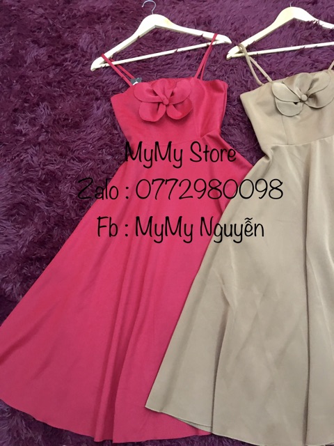 Đầm dự tiệc 2 dây phối hoa ngực chất poly dày có dãn TRIPBLE T DRESS - size M/L - MS169V