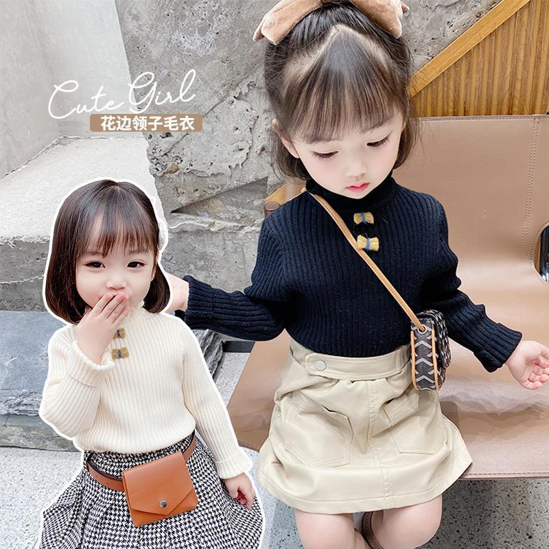 Áo Thun Cổ Cao Màu Đen Thời Trang Thu Đông Cho Bé Gái