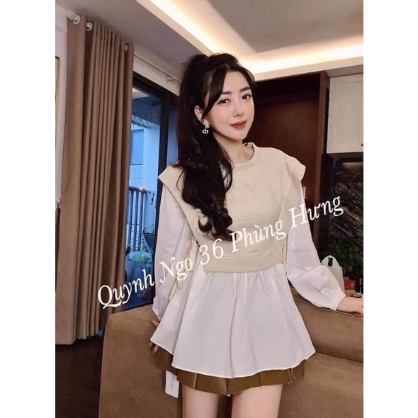 Áo Trần Trám Nữ Phối Sơ Mi ZR