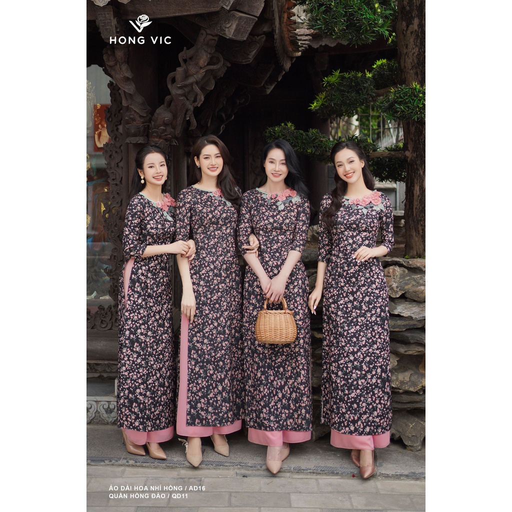 Áo dài nữ Hongvic hoa nhí hồng AD16