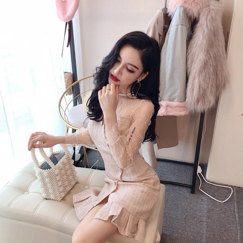 Đầm dáng ôm mini tay lưới Emilyshop