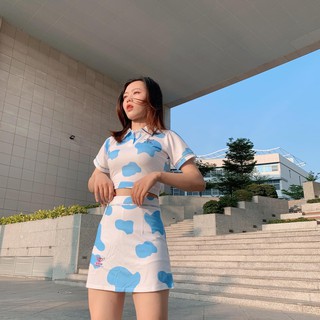 SET ÁO CỔ POLO + VÁY CHỮ A BÒ SỮA XANH BY NATTHY STYLE