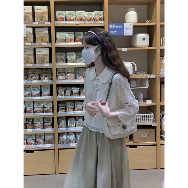 Áo sơ mi XIAOZHAINV cổ búp bê hoặc Chân váy midi phong cách retro cho nữ tùy chọn