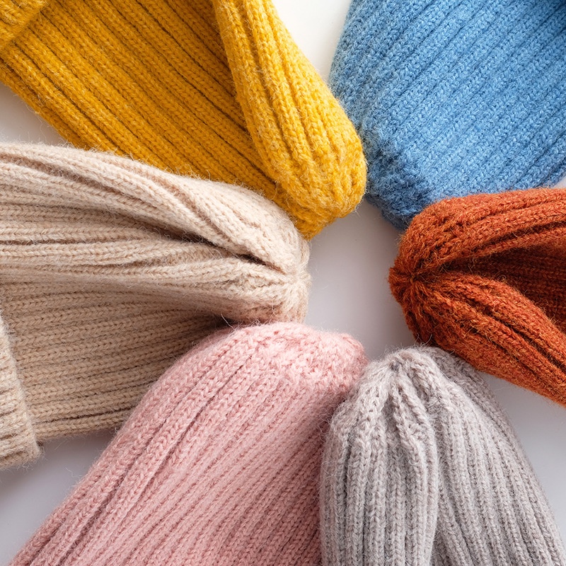Mũ Beanie Dệt Kim Màu Trơn Mềm Mại Chống Gió Giữ Ấm Mùa Đông Cho Bé