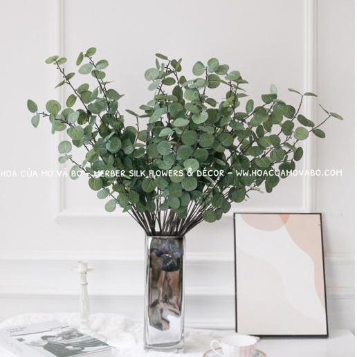 Cành Lá Táo Bạc Hà Giả Merber (Mơ & Bơ) Cành Dài 90Cm Loại 3 Nhánh - Cành Lá Giả Cành Khô Decor Nhà Phòng Khách