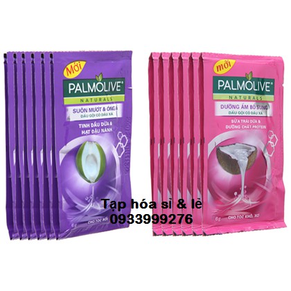 5 dây dầu gội có dầu xả Palmolive dưỡng ẩm bổ sung dây 12 gói 6g màu hồng, tím