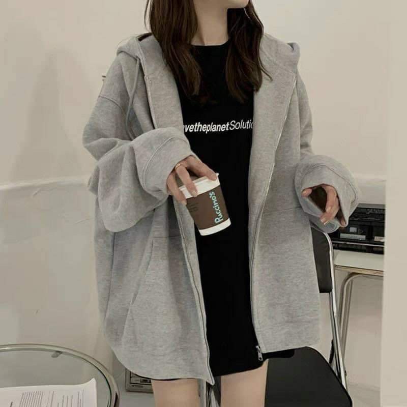 Áo Khoác Hoodie Nỉ Unisex [FREESHIP]  Áo tay bồng khóa kéo có mũ ulzzang màu Xanh | Xám nam nữ HOT