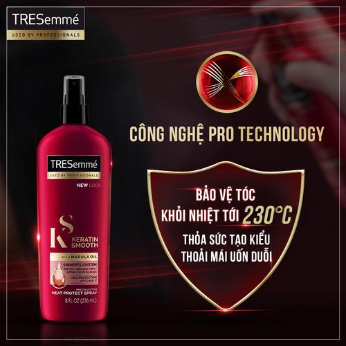 Xịt bảo vệ TRESEMME Keratin Smooth dưỡng tóc tạo kiểu Dầu Dưỡng Tóc Marula &amp; Keratin Bảo Vệ Tóc Khỏi Nhiệt Độ Cao 236ml