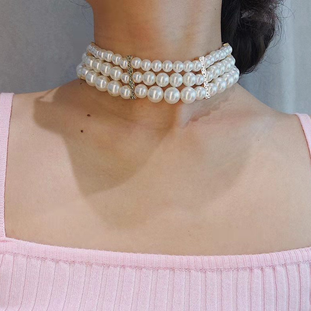 Vòng cổ nhiều lớp đính ngọc trai nhân tạo thời trang