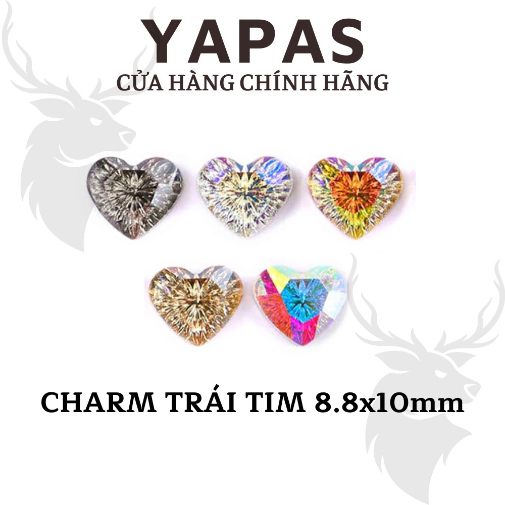 Charm đá khối AB đính móng tay size to 8.8 x 10mm , Charm nail hình trái tim cao cấp viên lớn trang trí móng