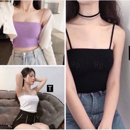 Áo 2 dây nữ croptop CRT sợi bún dáng ôm vải cotton đẹp | BigBuy360 - bigbuy360.vn