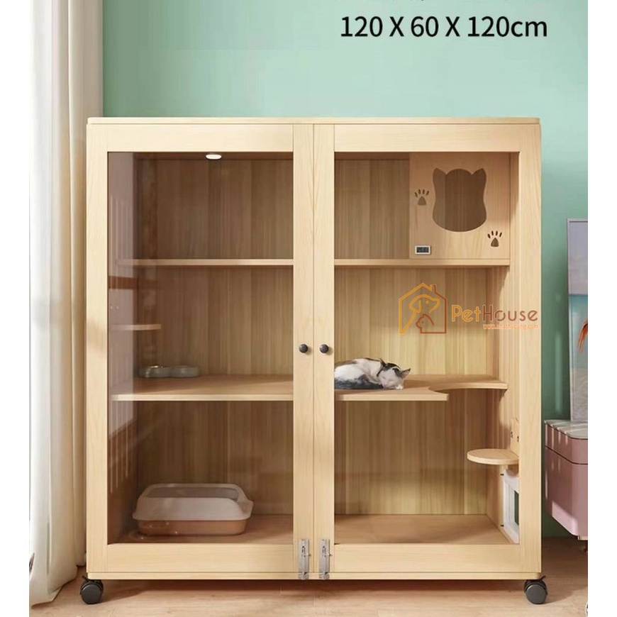 Nhà mèo 3 tầng loại lớn đa chức năng gỗ thông tự nhiên sx pethouse