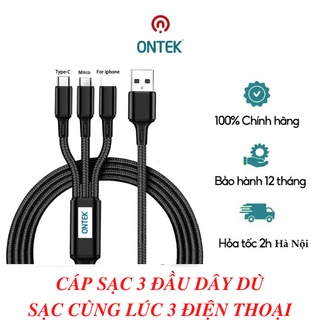 Cáp sạc điện thoại bọc dù, dây sạc điện thoại bọc dù 3 đầu chống đứt cho các dòng điện thoại
