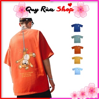 Áo thun nam nữ tay lỡ, áo phông form rộng Unisex có họa tiết, áo in hình con gấu bên ngực trái sau lưng 75kg trở xuống