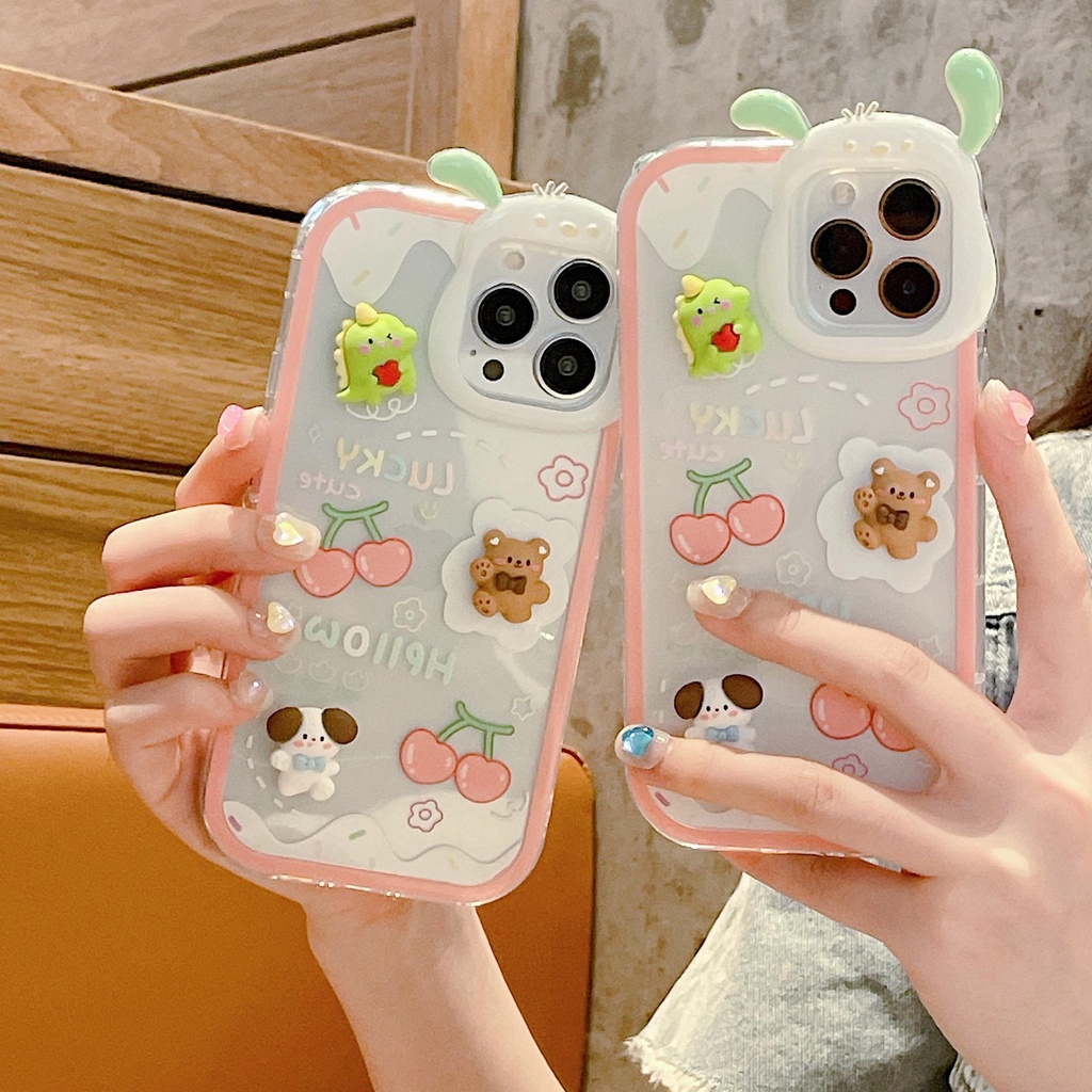 Ốp Điện Thoại TPU Dẻo Trong Suốt Họa Tiết Hoạt Hình Tai Chó 3D Dễ Thương Cho iphone 13 12 11 Pro XS Max XR
