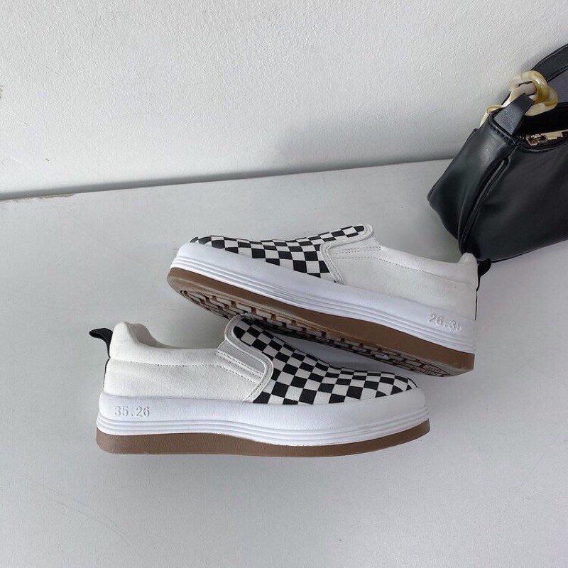 Giày canvas hoạ tiết kẻ caro phong cách thể thao kèm ảnh thật