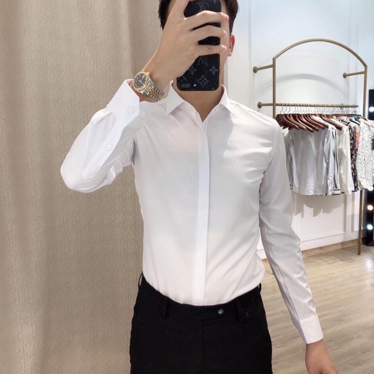 Áo sơ mi nam dài tay kiểu dáng Hàn Quốc , vải lụa thái mềm mịn , chống nhăn , chống xù cao cấp | BigBuy360 - bigbuy360.vn