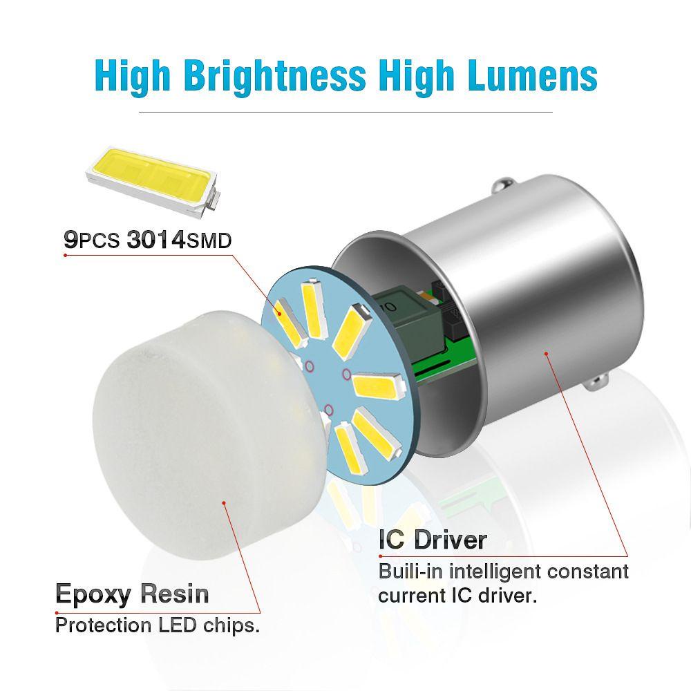 Đèn Led DRL12V SMD 3014 BAY15D 1157 1156 Ánh Sáng Trắng Dành Cho Ô Tô