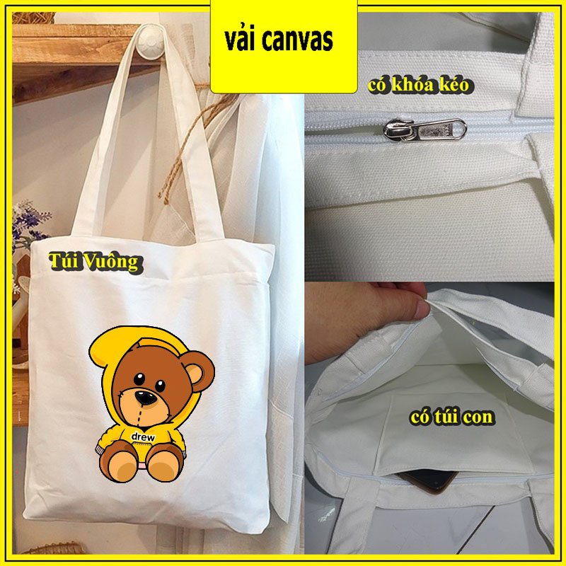 MẪU MỚI NHẤT  Túi Xách Nữ tote Vải Canvas Phong Cách Hàn Quốc Thời Trang ép Nhiều Hình Tùy Chọn có ngăn phụ bên trong