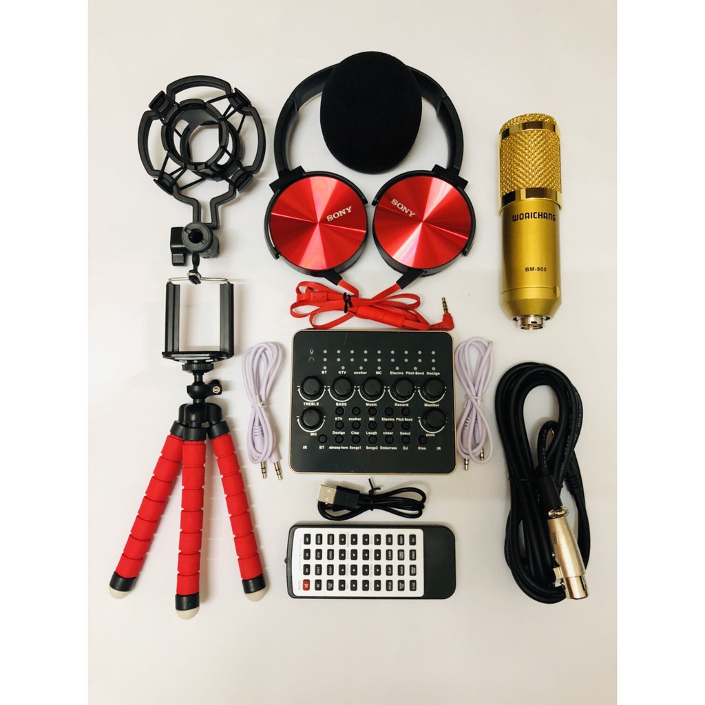 Trọn Bộ Mic Thu Âm BM900 Woaichang + Soundcard V10 Autotune Bản Quốc Tế Với Chất Lượng Âm Thanh Đỉnh