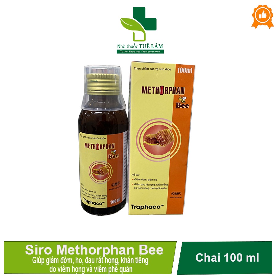 Siro ho Methorphan Bee Traphaco chai 100ml tinh chất keo ong hỗ trợ giảm ho, giảm đờm, giảm đau rát họng, khản tiếng