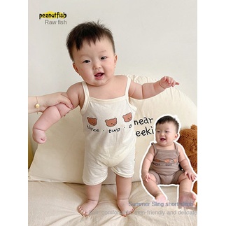 Bộ Áo Liền Quần Hai Dây In Hình Gấu Dễ Thương Phong Cách Hàn Quốc Thời Trang Mùa Hè Cho Bé Trai / Gái